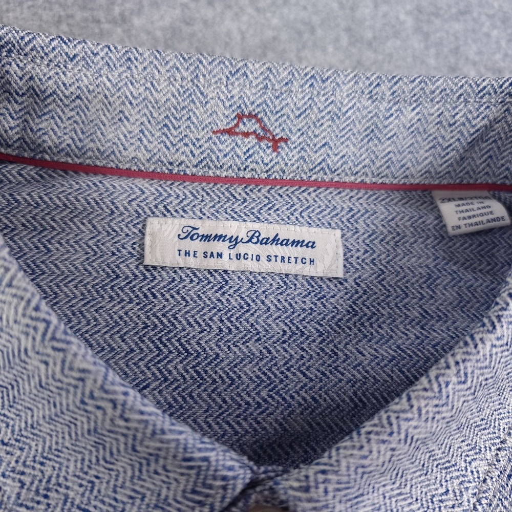 Tommy Bahama San Lucio Stretch Shirt Mens 2XB Blue Herringbone Long Sleeve - Picture 5 of 12
